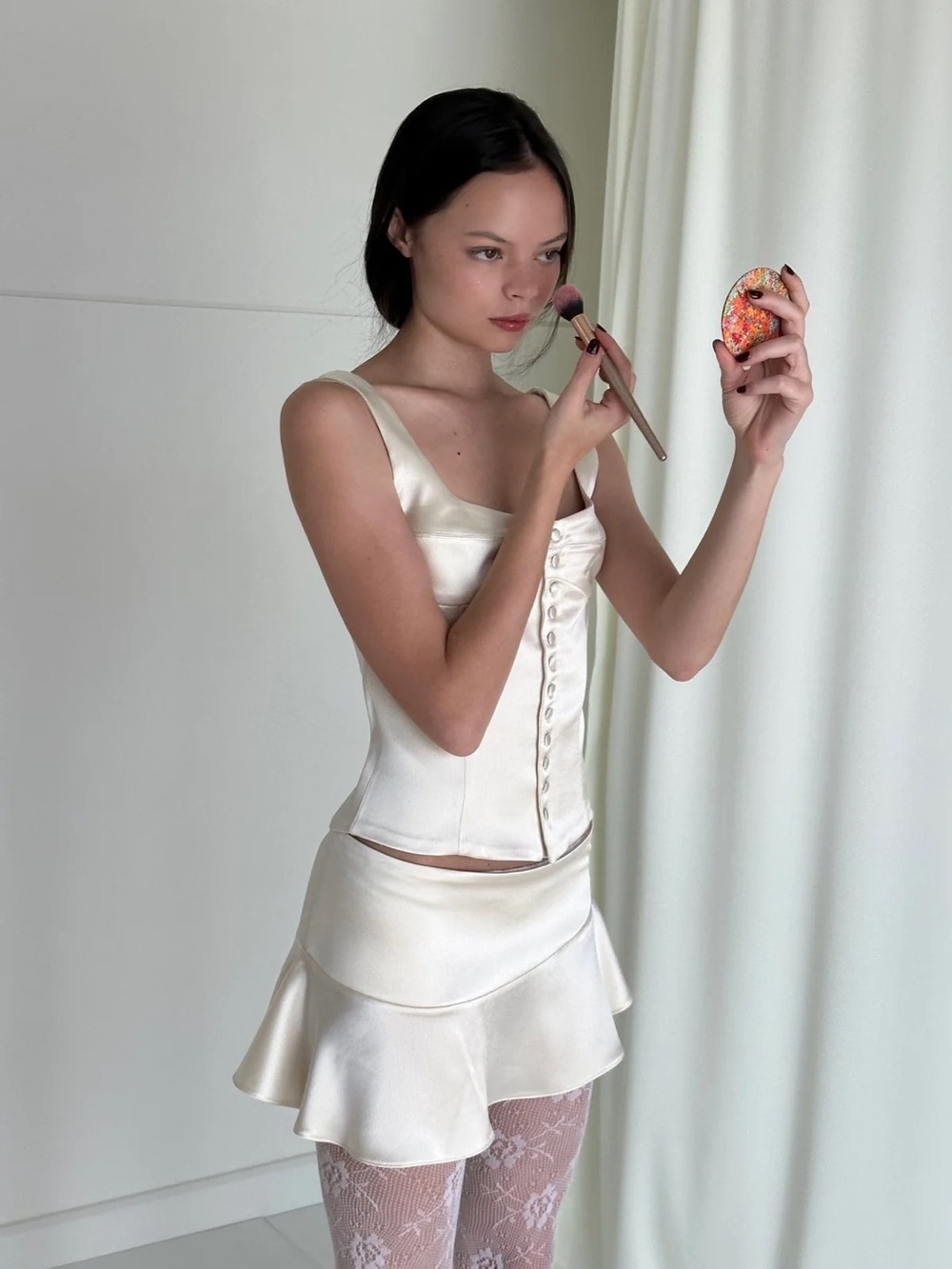 Cherie Anne Mini Skirt Ivory Satin